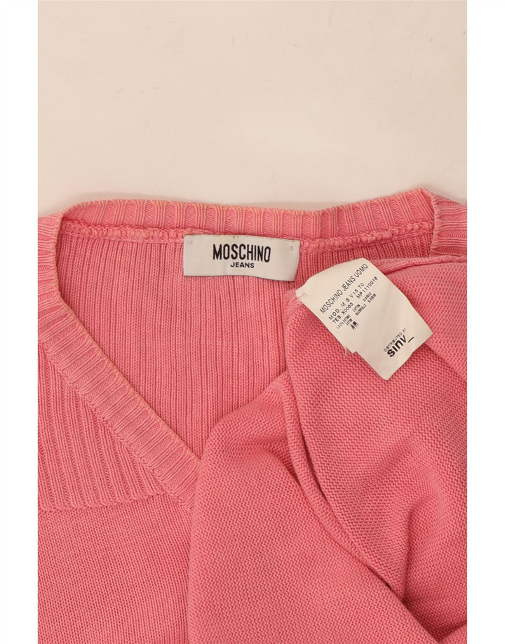MOSCHINO Pulover cu decolteu în V pentru bărbați, bumbac mic, roz
