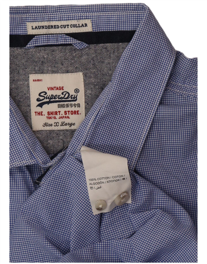 Cămașă pentru bărbați SUPERDRY XL, bumbac vichy albastru