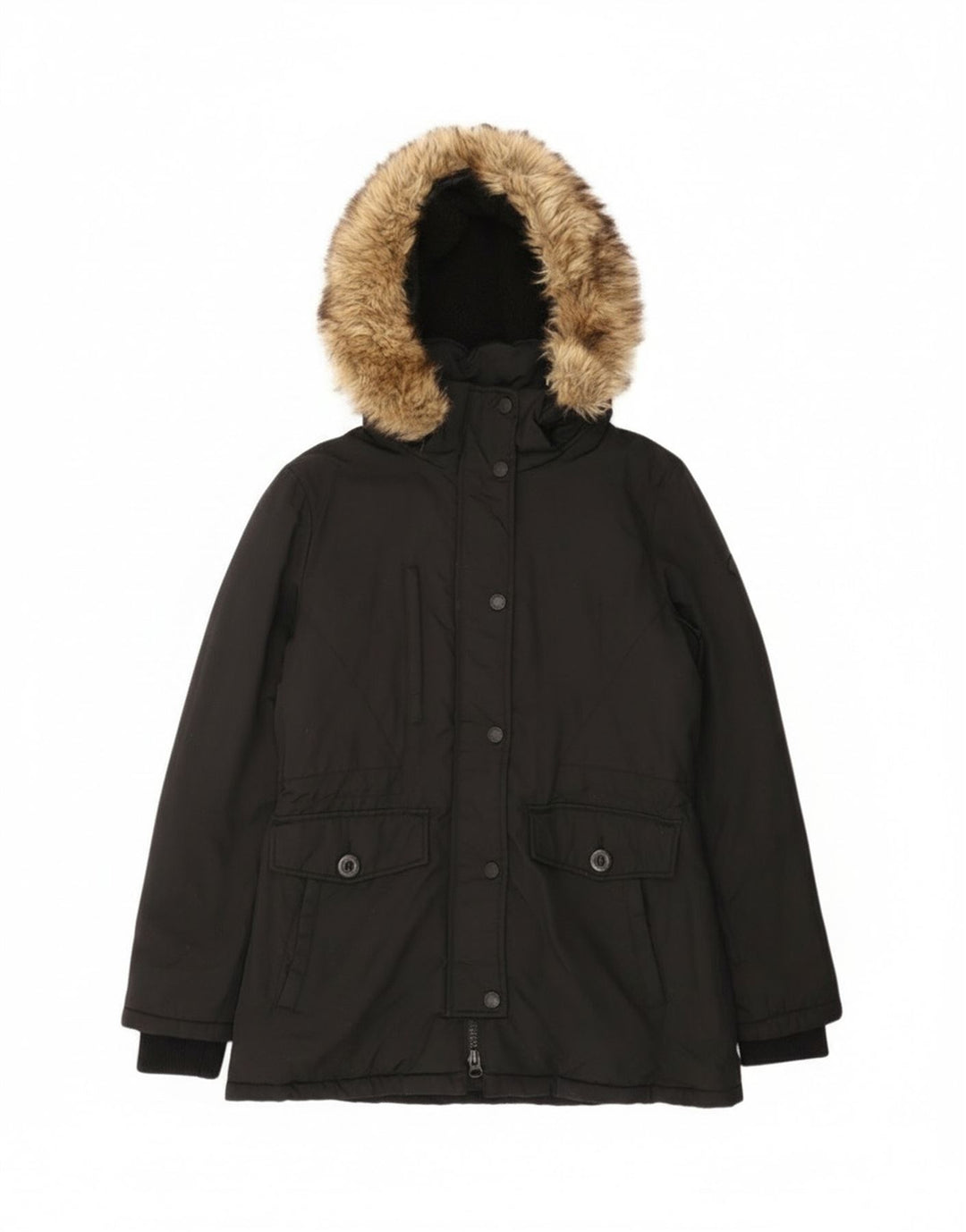 Jachetă Parka cu glugă Superdry pentru femei UK 12 Medium Black Nylon