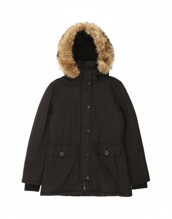 Jachetă Parka cu glugă Superdry pentru femei UK 12 Medium Black Nylon