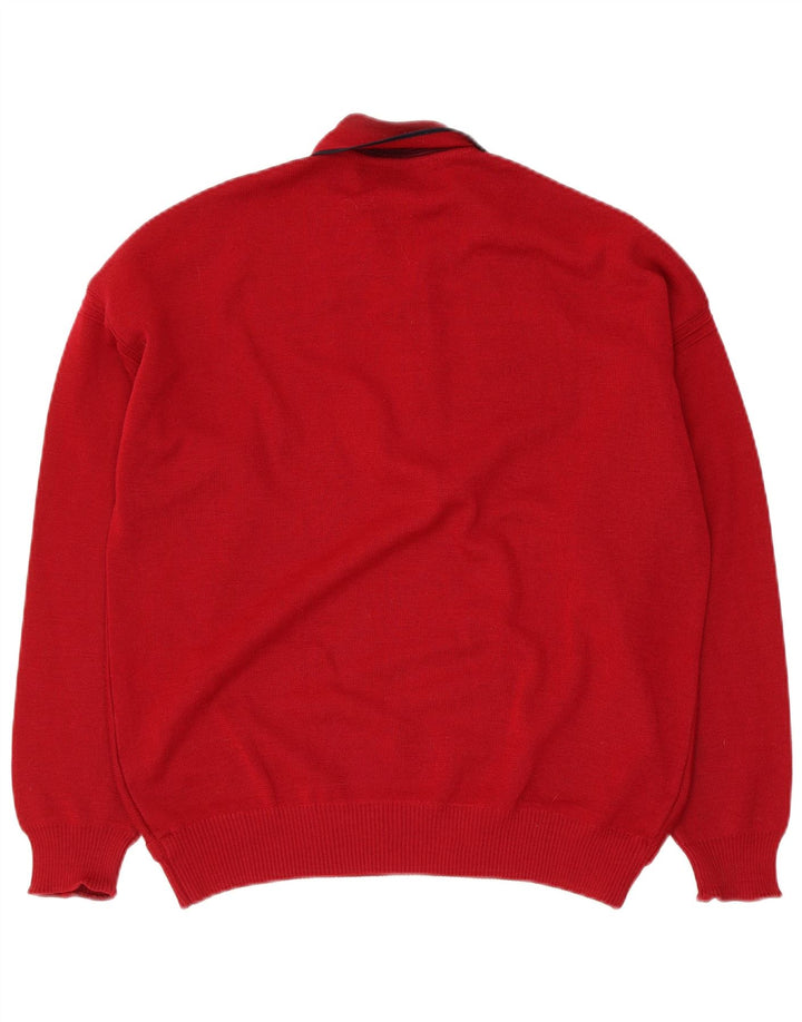 Pulover vintage pentru bărbați cu gât polo, roșu mediu, geometric