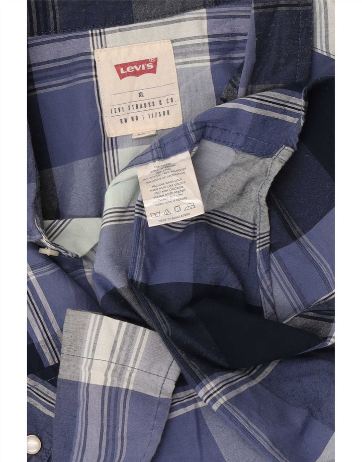 Cămașă cu mânecă scurtă pentru bărbați Levi's XL, bumbac cu carouri albastre