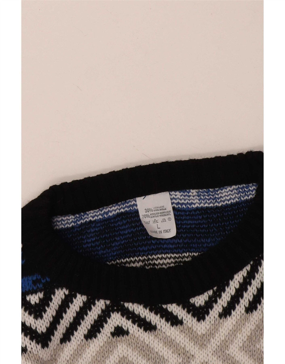 Pulover vintage pentru bărbați cu gâtul turnat, lână geometrică, multicoloră, mare