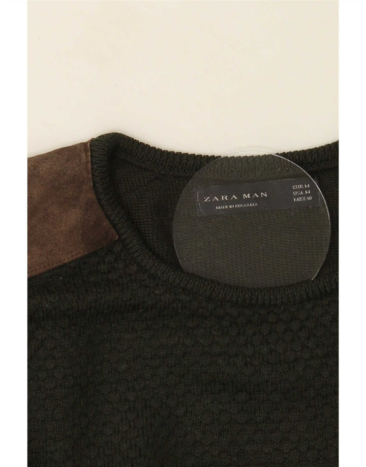 Pulover pentru bărbați Zara, cu decolteu, verde mediu, color block