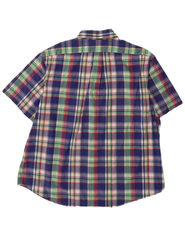 Cămașă cu mânecă scurtă pentru bărbați Ralph Lauren 2XL, bumbac cu carouri albastre
