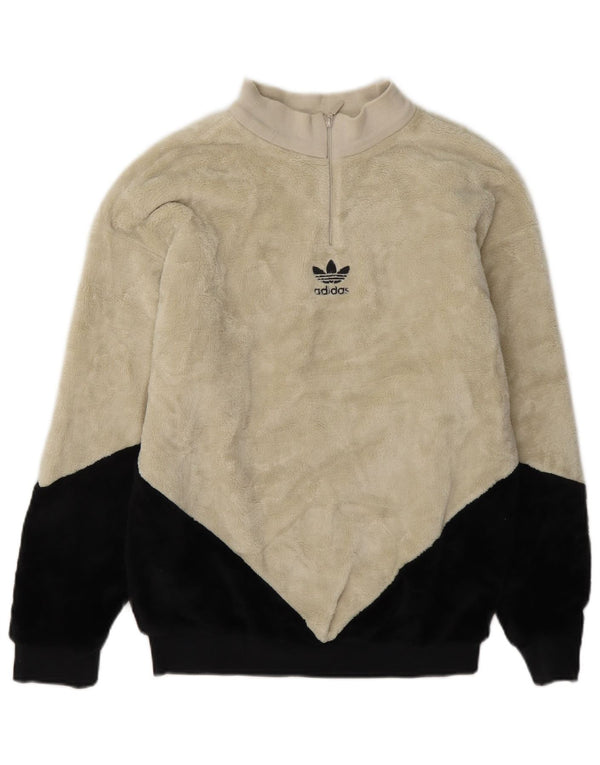 Pulover supradimensionat din lână Adidas pentru femei, cu fermoar, UK 8, Bej, color block