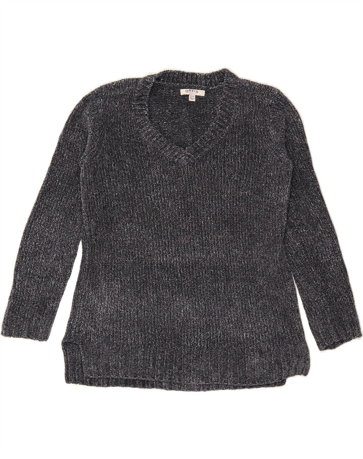 ORVIS Womens V-Neck Jumper Sweater UK 10 Small Grey Polyester Vintage Orvis and Second-Hand Orvis from Messina Hembry 