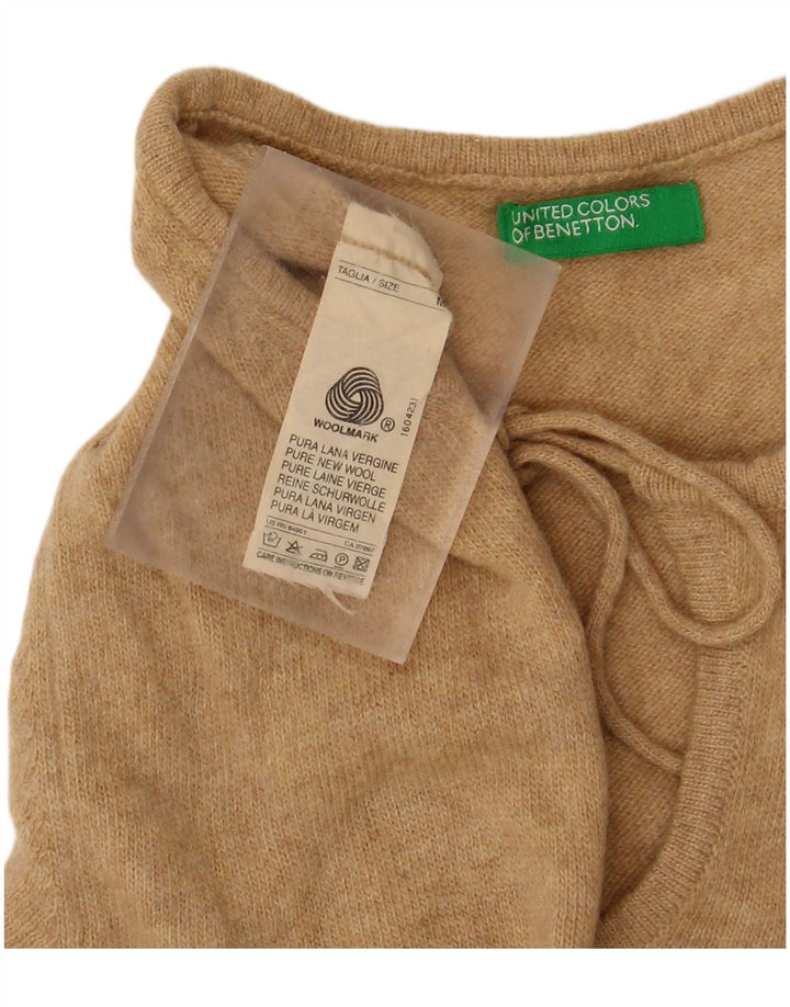 Pulover pentru damă BENETTON cu gât de barcă UK 12 Medium Bej Lână nouă