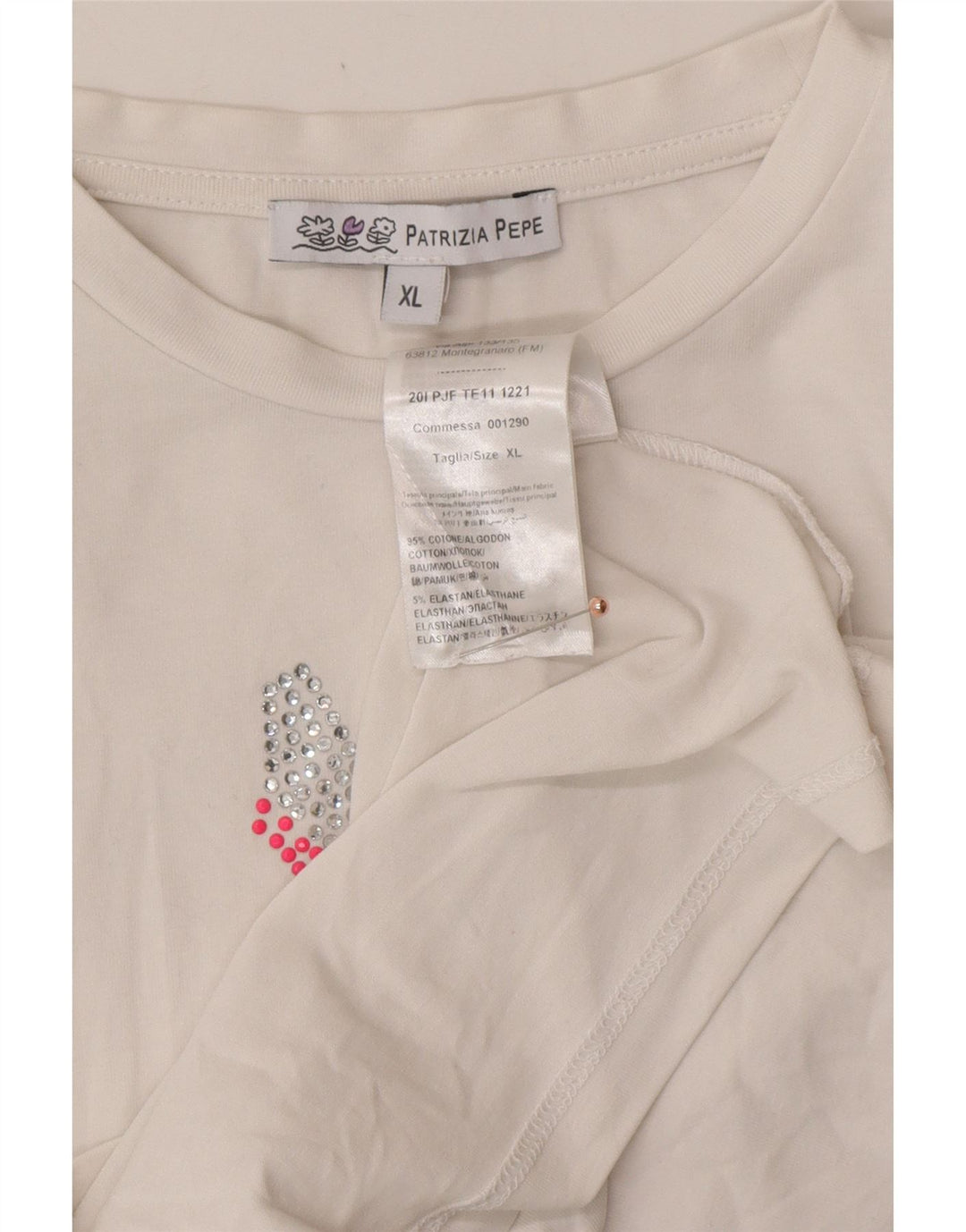 PATRIZIA PEPE Fete Top Grafic Maneca Lunga 7-8 Ani XL Bumbac Alb