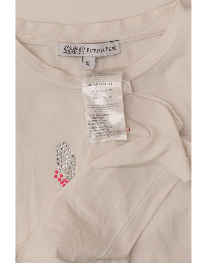 PATRIZIA PEPE Fete Top Grafic Maneca Lunga 7-8 Ani XL Bumbac Alb