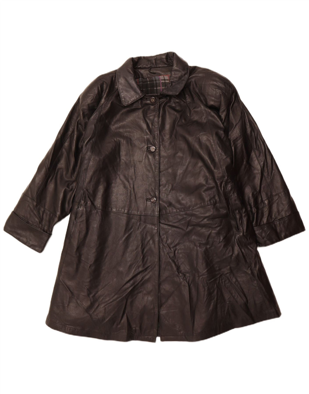 Palton supradimensionat din piele vintage pentru femei IT 56 din piele neagră mare