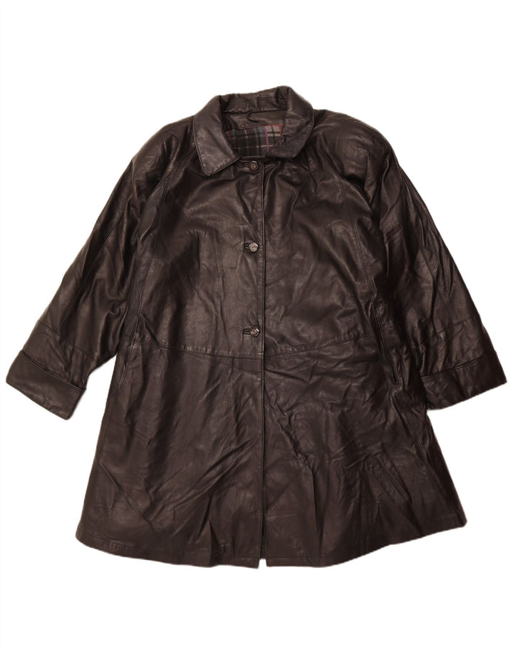 Palton supradimensionat din piele vintage pentru femei IT 56 din piele neagră mare