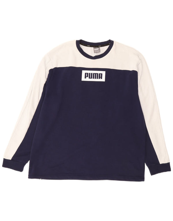 Tricou cu mânecă lungă Puma pentru bărbați, XL, albastru bleumarin, color block, bumbac