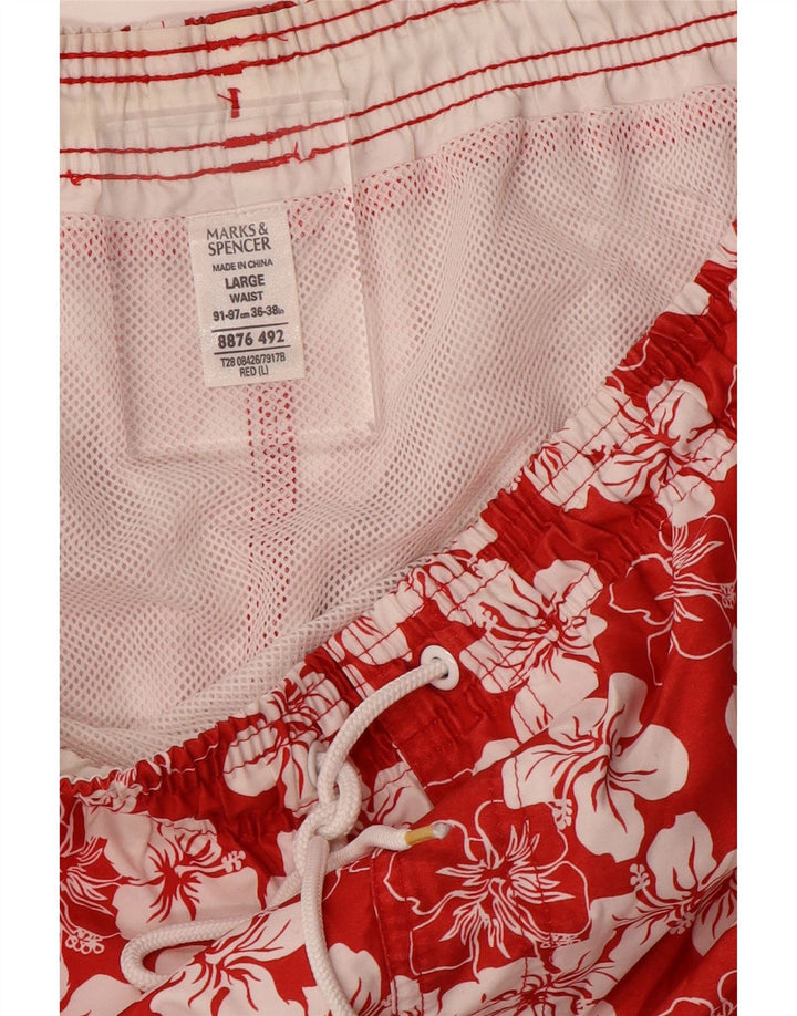 Pantaloni scurți de înot pentru bărbați Marks & Spencer, poliester floral, roșu, mare