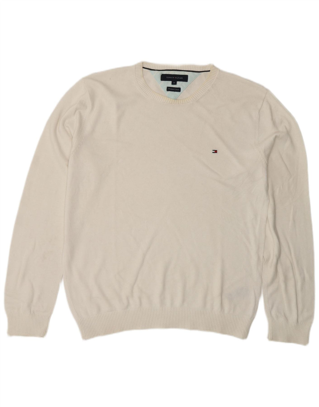 Pulover Tommy Hilfiger pentru bărbați, cu gât crew, bumbac alb mediu