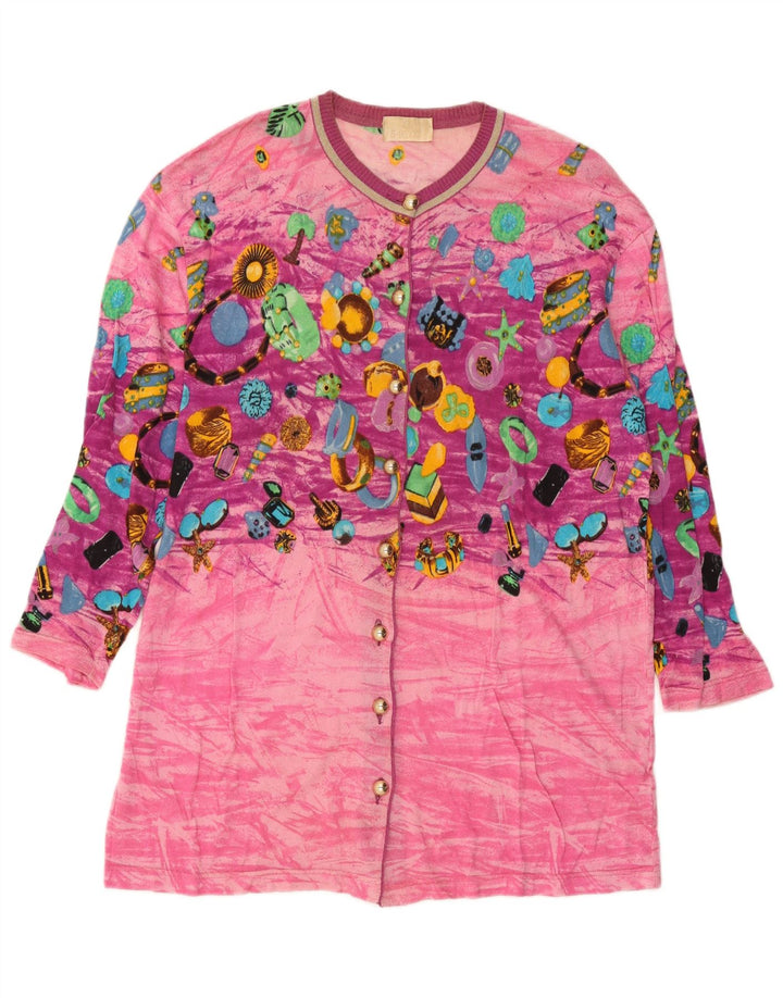 Pulover cardigan cu paragate cu model abstract pentru femei Le Bambole IT 48 XL roz