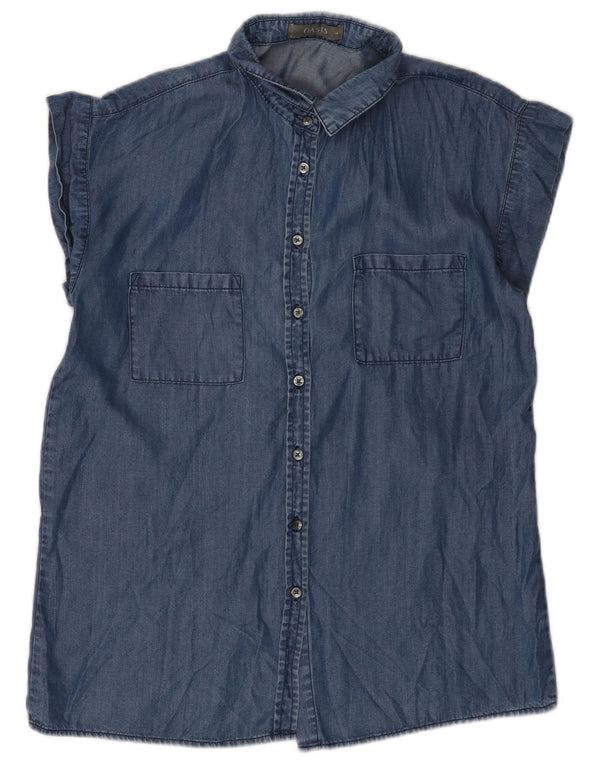 Bluză cămașă denim cu mânecă scurtă pentru femei Oasis UK 10 Lyocell albastru mic
