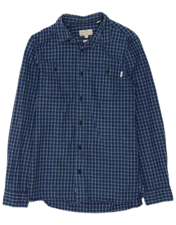 Cămașă de flanel pentru bărbați Jack Wills, cu tăiere clasică, XS, bumbac cu carouri bleumarin