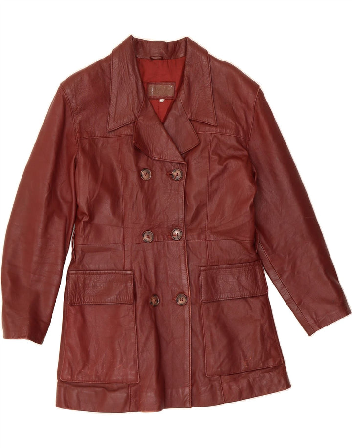 VINTAGE Womens Double Breasted Leather Coat IT 42 Medium Maroon Vintage Vintage and Second-Hand Vintage from Messina Hembry 