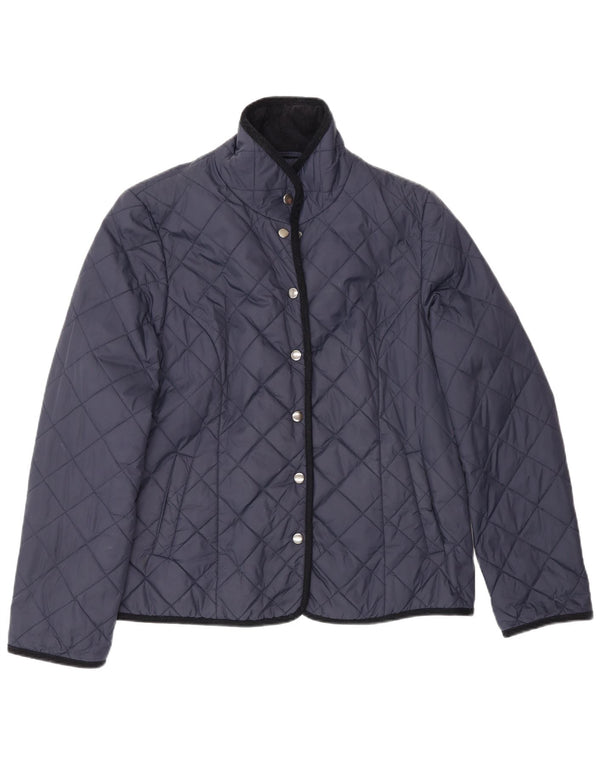 Jaeger Womens Quilted Jacket UK 14 Medium Navy Blue Polyester