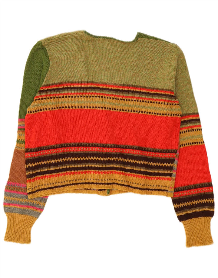 Pulover Vintage pentru femei Crop Cardigan UK 12 Medium Multicolore Dungi