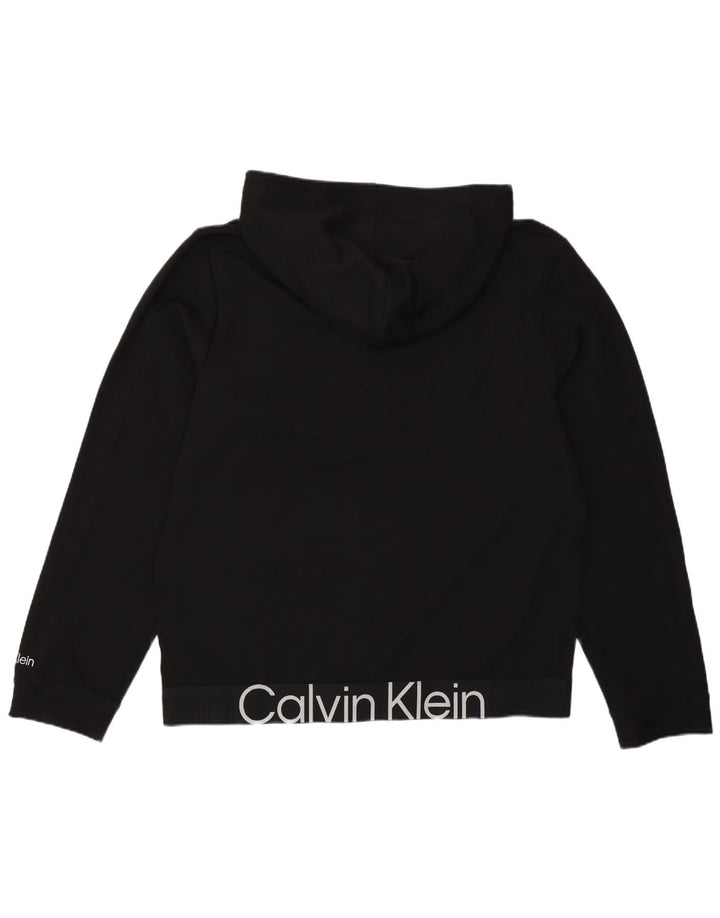 Pulover Calvin Klein pentru bărbați, cu grafic, cu fermoar, cu glugă, poliester, negru
