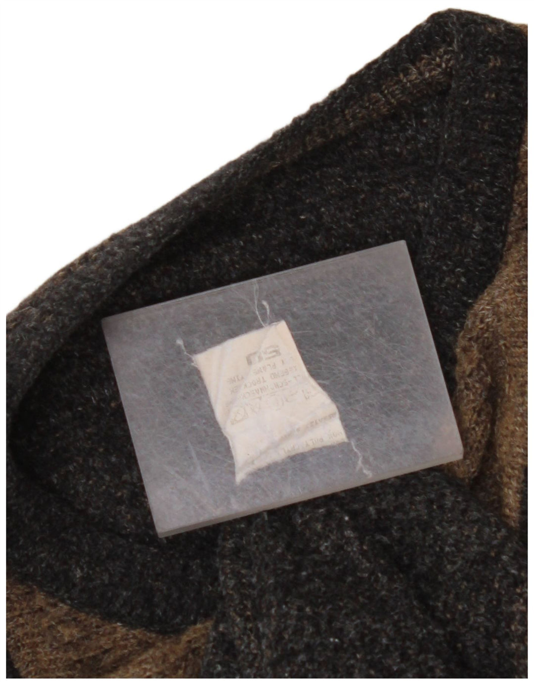 Pulover VINTAGE pentru bărbați cu gât roșu IT 50 Lână geometrică maro mare