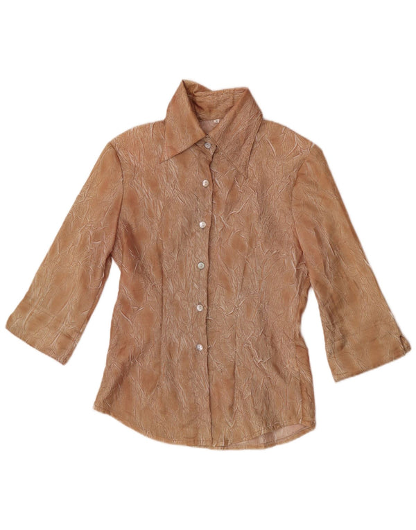 Bluză cămașă cu mâneci 3/4 pentru femei vintage cu model abstract, UK 10, maro mic