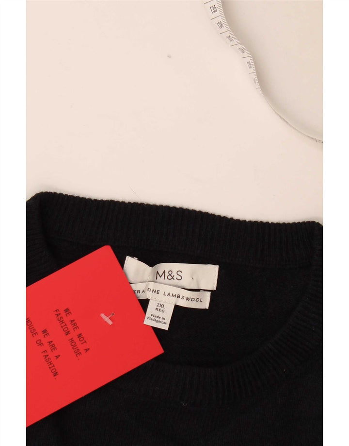 Pulover pentru bărbați Marks & Spencer, cu gât crew, 2XL, lână de miel bleumarin