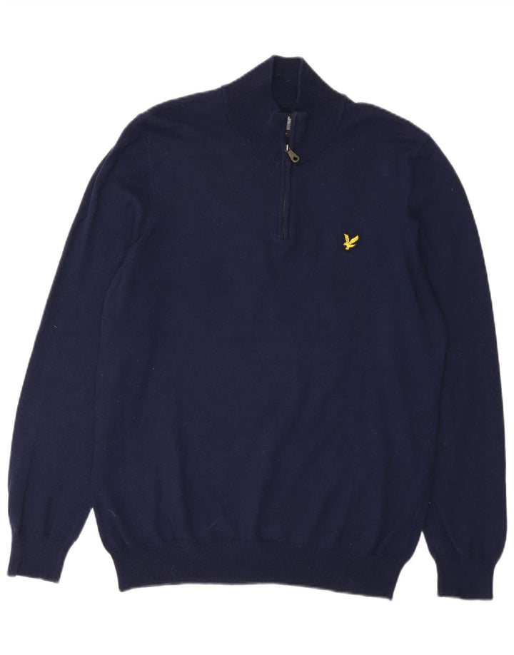 Pulover pentru bărbați Lyle & Scott, cu fermoar și gât, bumbac, albastru bleumarin mediu