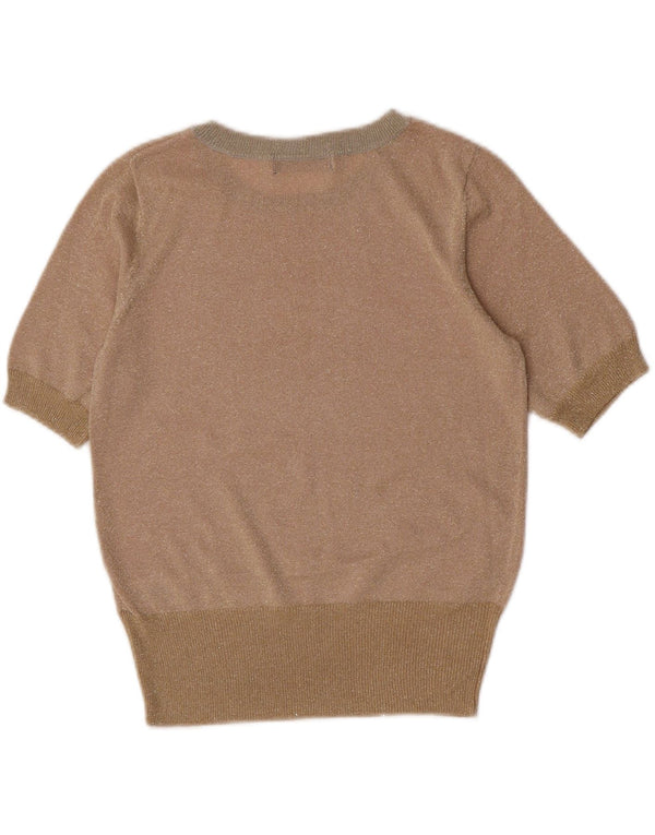 Marks & Spencer Womens Crop Boat Neck Jumper Sweater UK 10 Small Beige