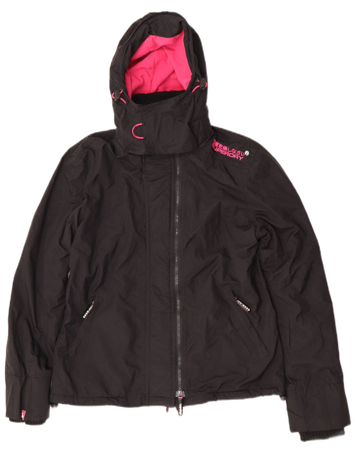 Jachetă de vânt cu glugă Superdry pentru femei UK 16, mare, negru, nailon