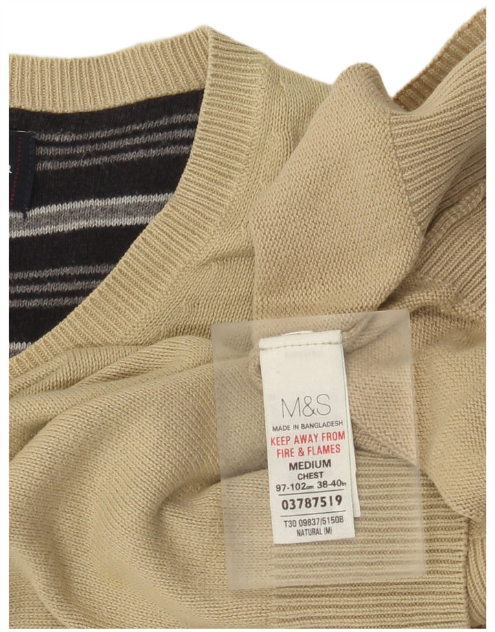 Pulover Marks & Spencer pentru bărbați, Blue Harbour, cu decolteu în V, bumbac mediu bej