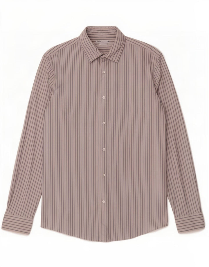 Cămașă pentru bărbați Zara Slim Fit, mare, albă, cu dungi