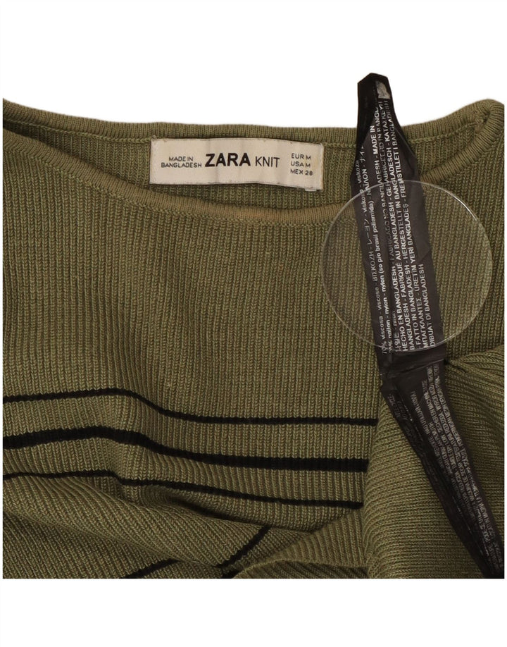 Pulover de damă ZARA crop cu gât barcă UK 12 Medium Khaki Dungat