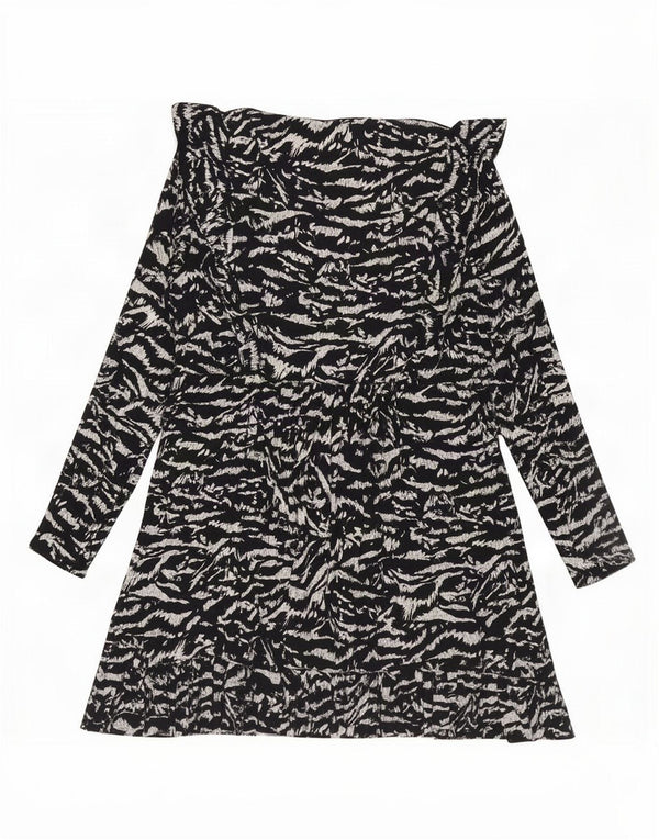 Rochie cu mâneci lungi pentru femei Zara UK 14, mare, neagră, viscoză cu imprimeu animal
