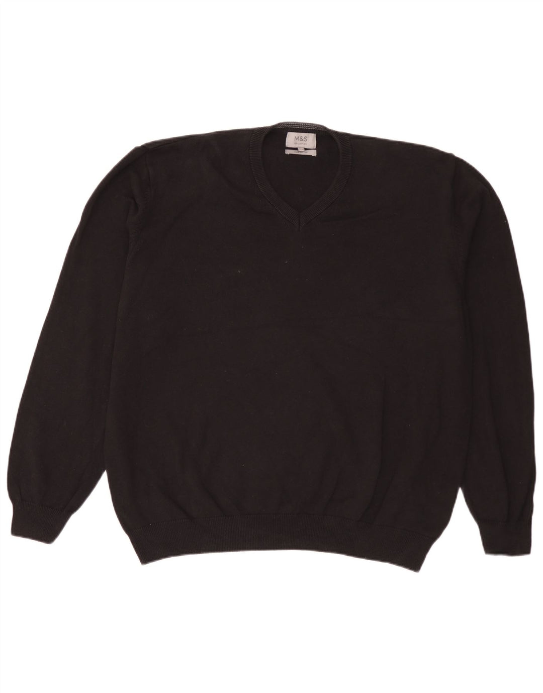 Pulover cu decolteu în V pentru bărbați Marks & Spencer, bumbac negru 3XL