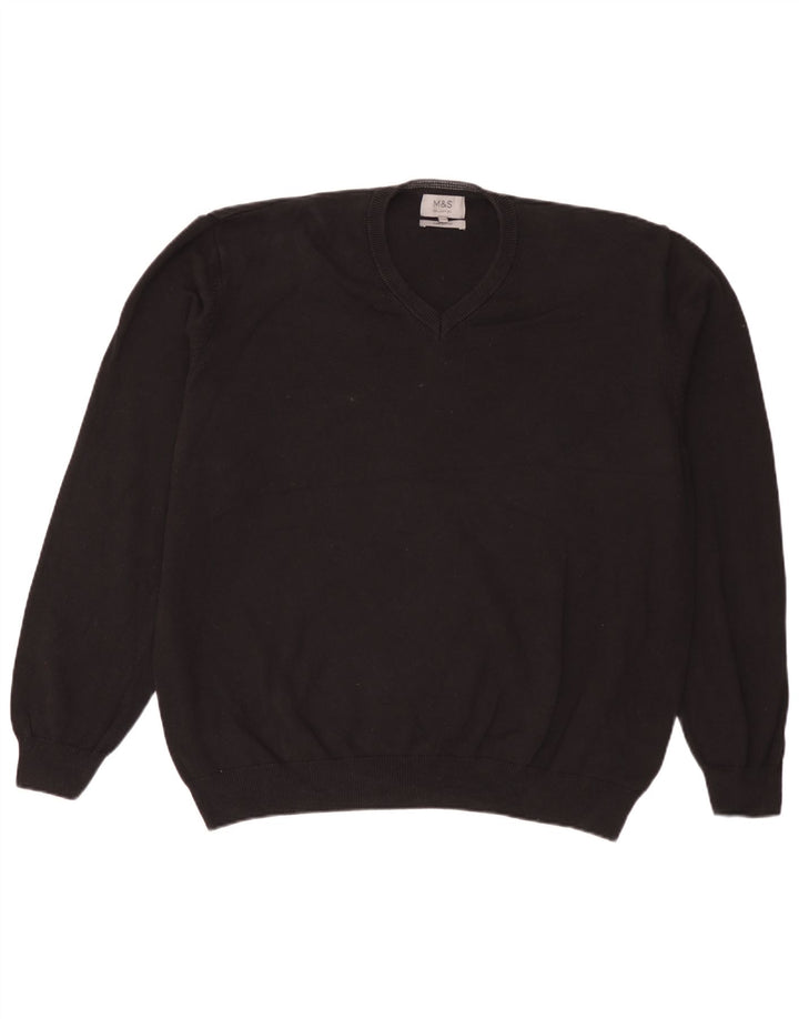 Pulover cu decolteu în V pentru bărbați Marks & Spencer, bumbac negru 3XL