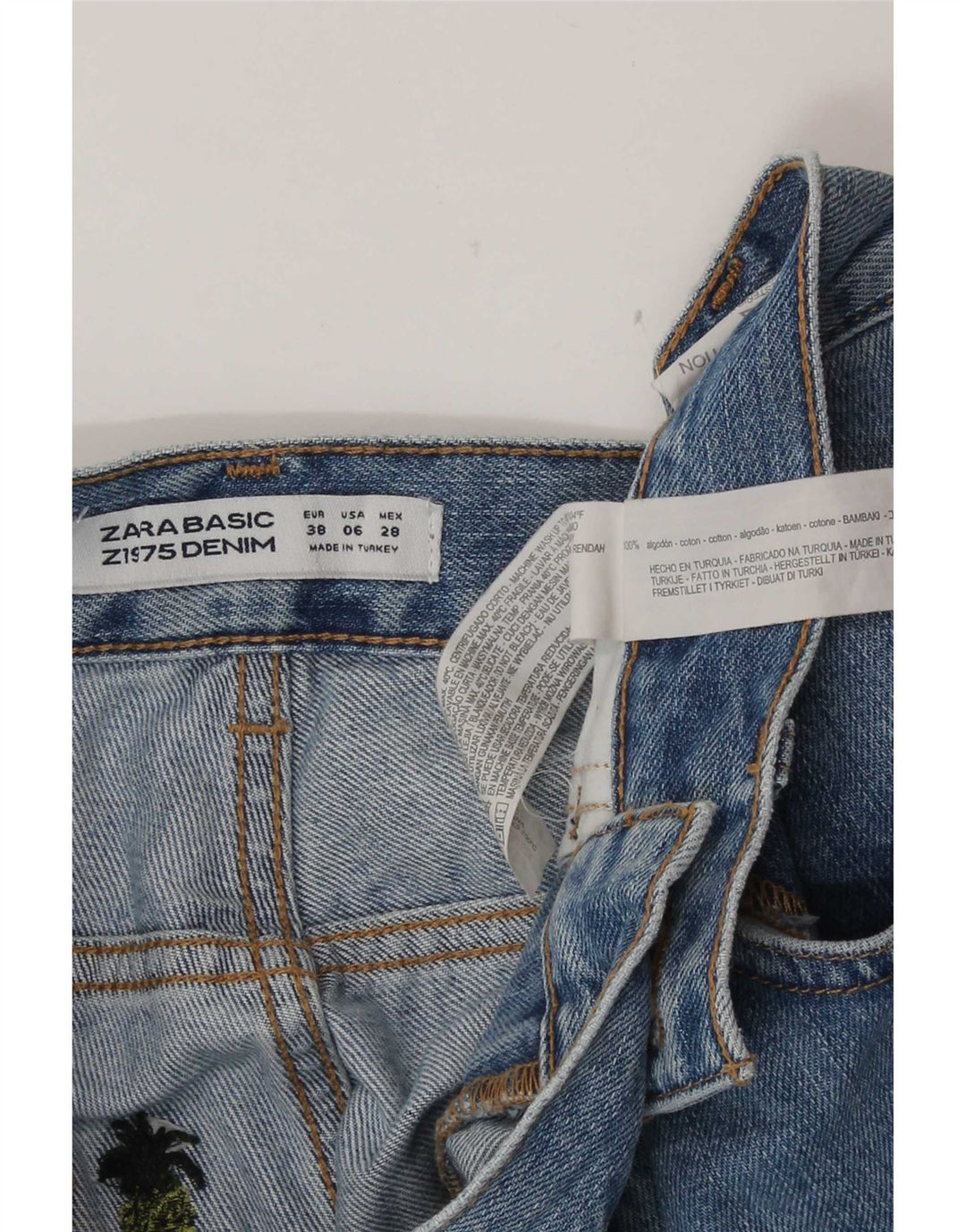 Pantaloni scurți din denim cu model abstract pentru femei Zara EU 38 Small W28 Bumbac albastru
