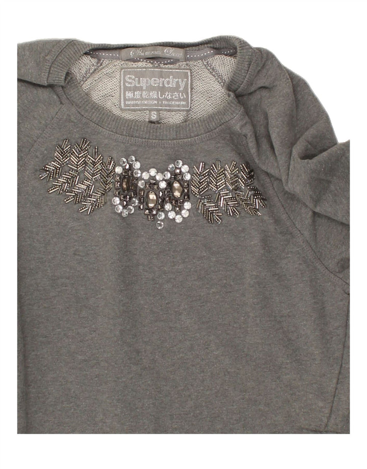 SUPERDRY Womens Graphic Sweatshirt Jumper UK 10 Small Grey Cotton Vintage Superdry and Second-Hand Superdry from Messina Hembry 