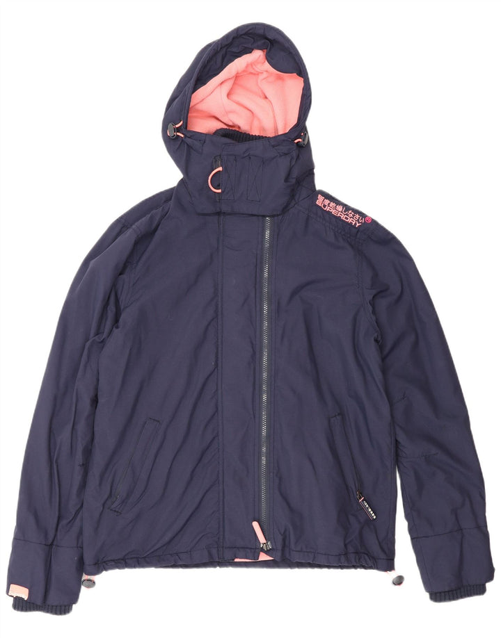 Jachetă Windbreaker pentru femei cu glugă Superdry UK 16 mare nailon bleumarin