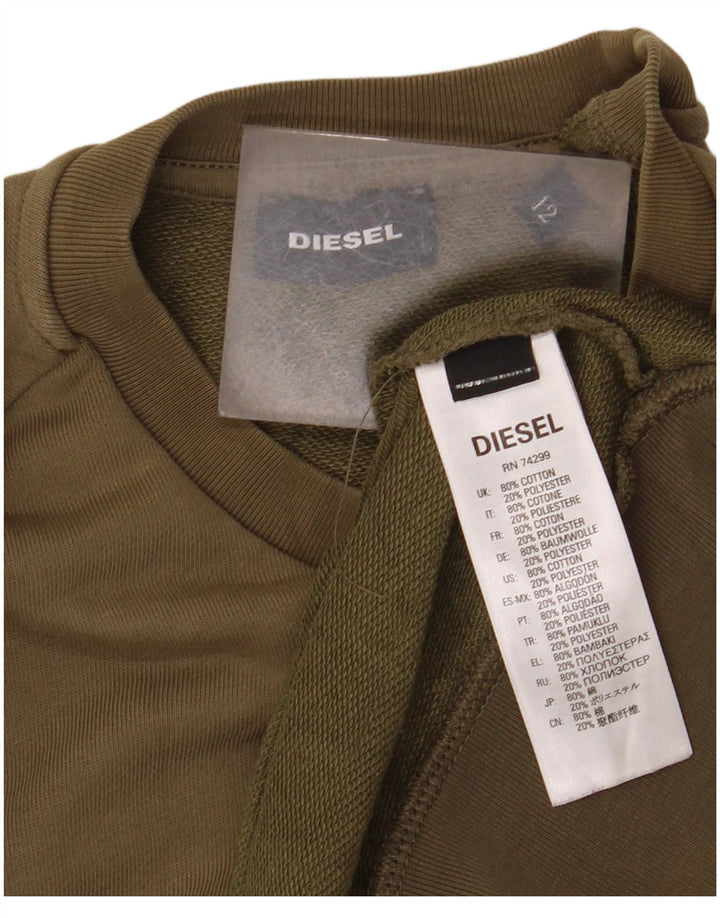DIESEL Pulover cu grafic pentru femei UK 12 Bumbac kaki mediu