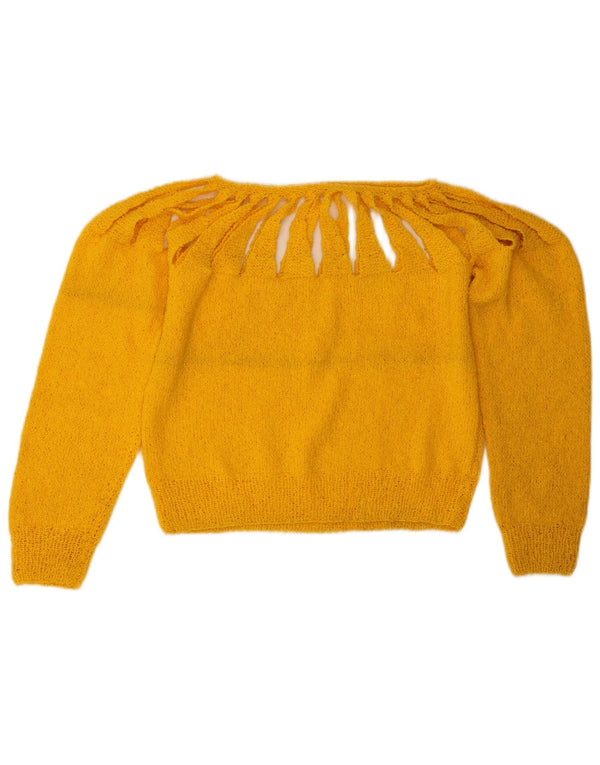 Pulover vintage pentru femei cu gâtul de barcă și pulover UK 14, galben mediu