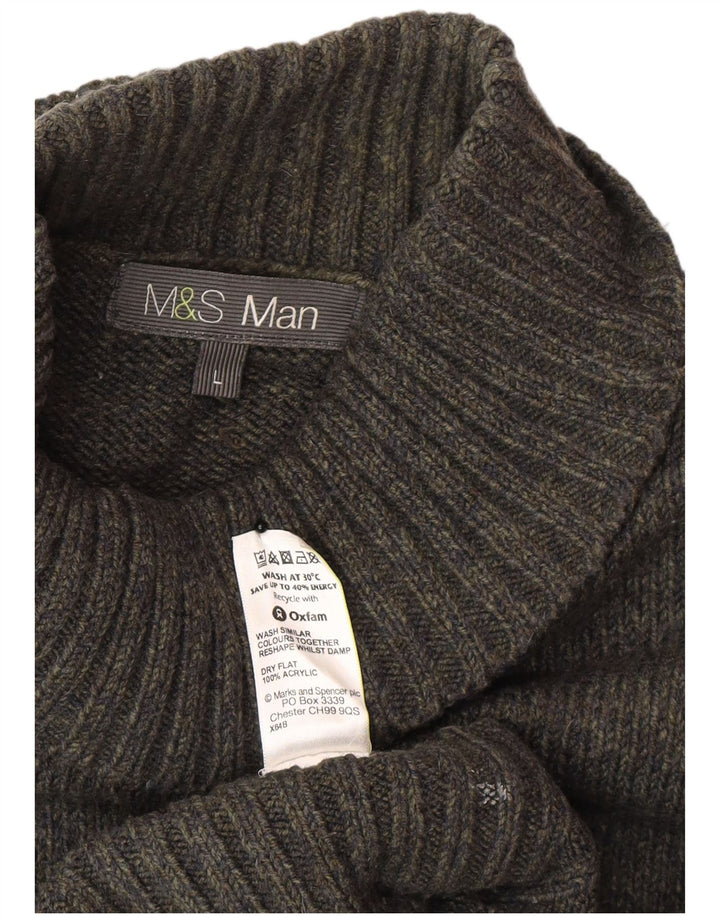 Pulover pentru bărbați Marks & Spencer cu gât rulat, mare, verde acrilic