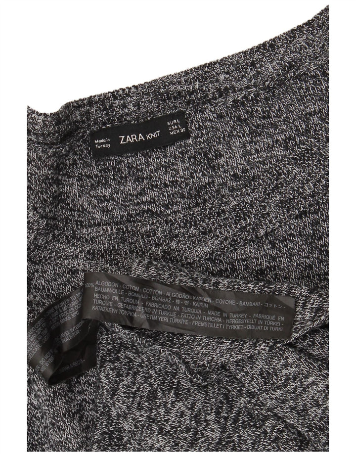 Pulover ZARA pentru damă, cu gât de barca, UK 16, mare, gri bumbac cu pete