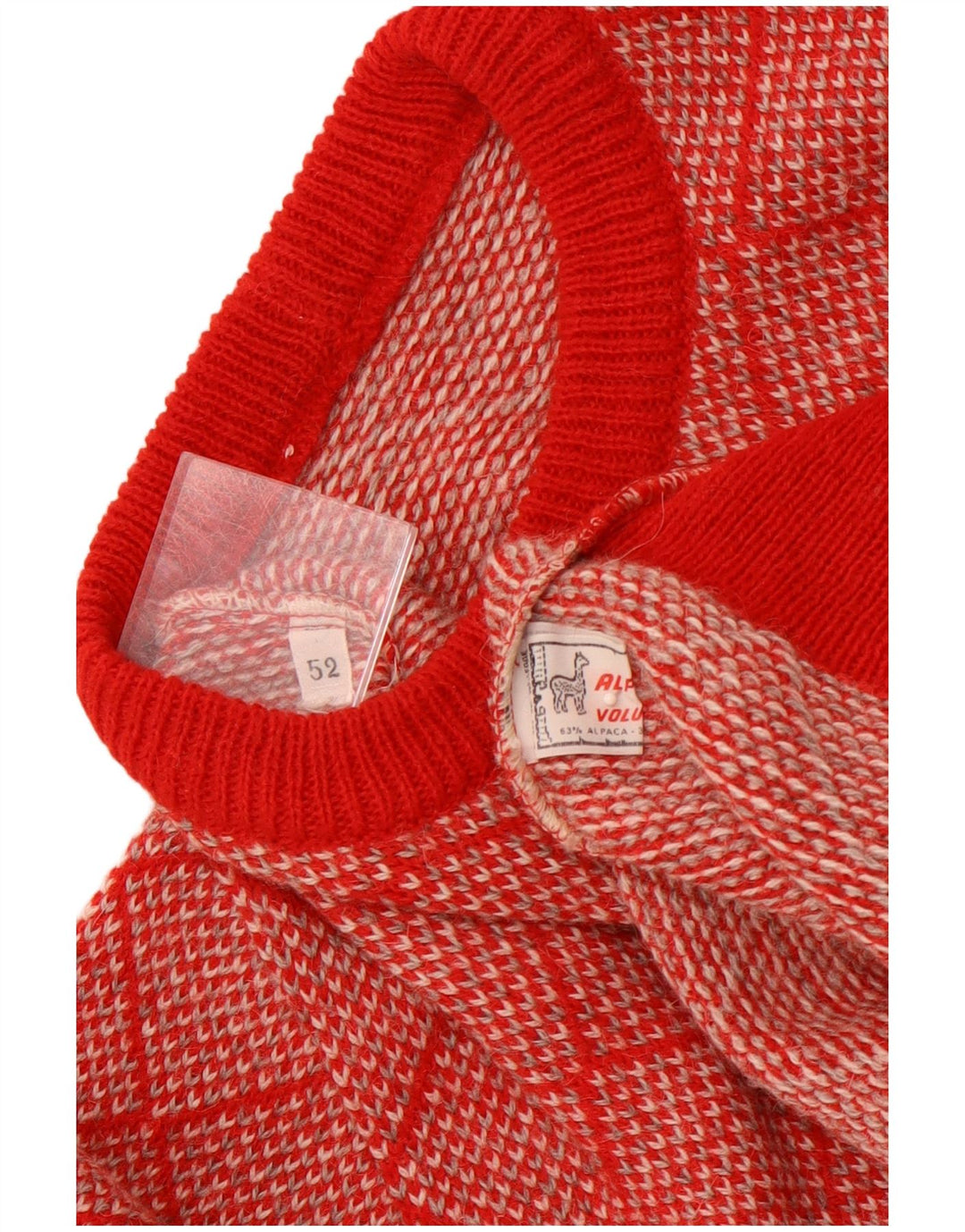 Pulover VINTAGE pentru bărbați cu gât roșu IT 52 mare roșu geometric