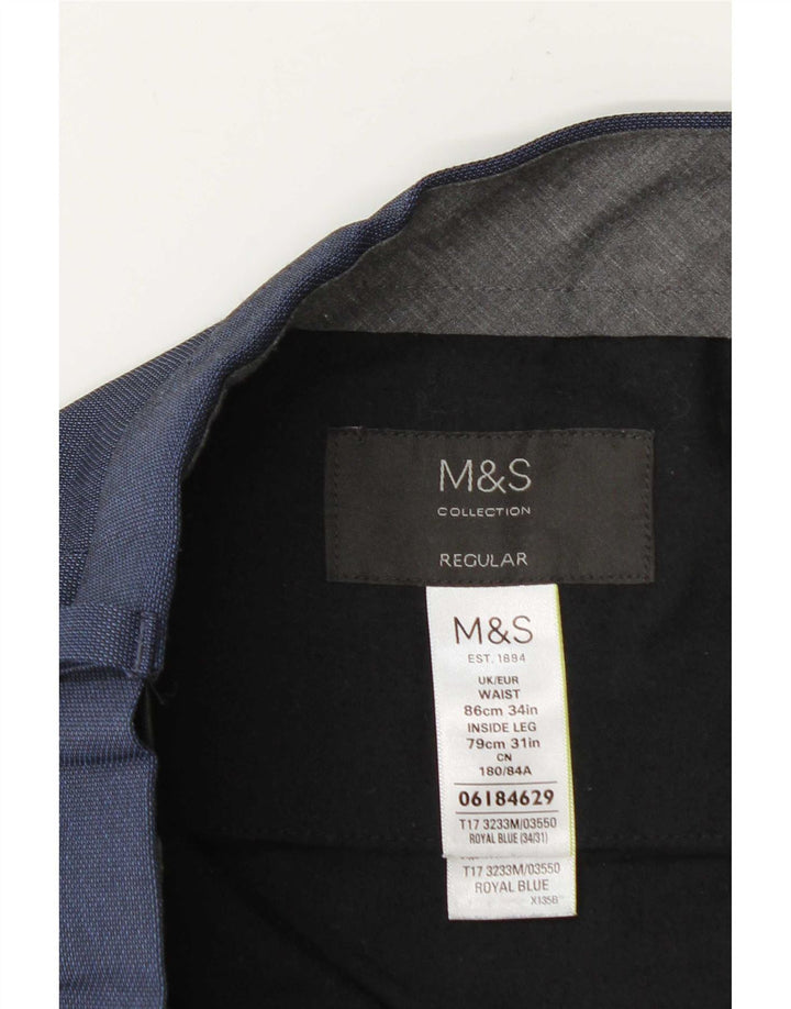 Pantaloni de costum pentru bărbați Marks & Spencer, cu ajustare normală, L34 L31, poliester bleumarin