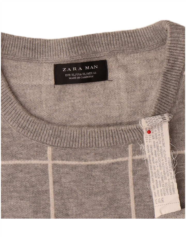 Pulover pentru bărbați Zara, cu decolteu, XL, gri din nailon