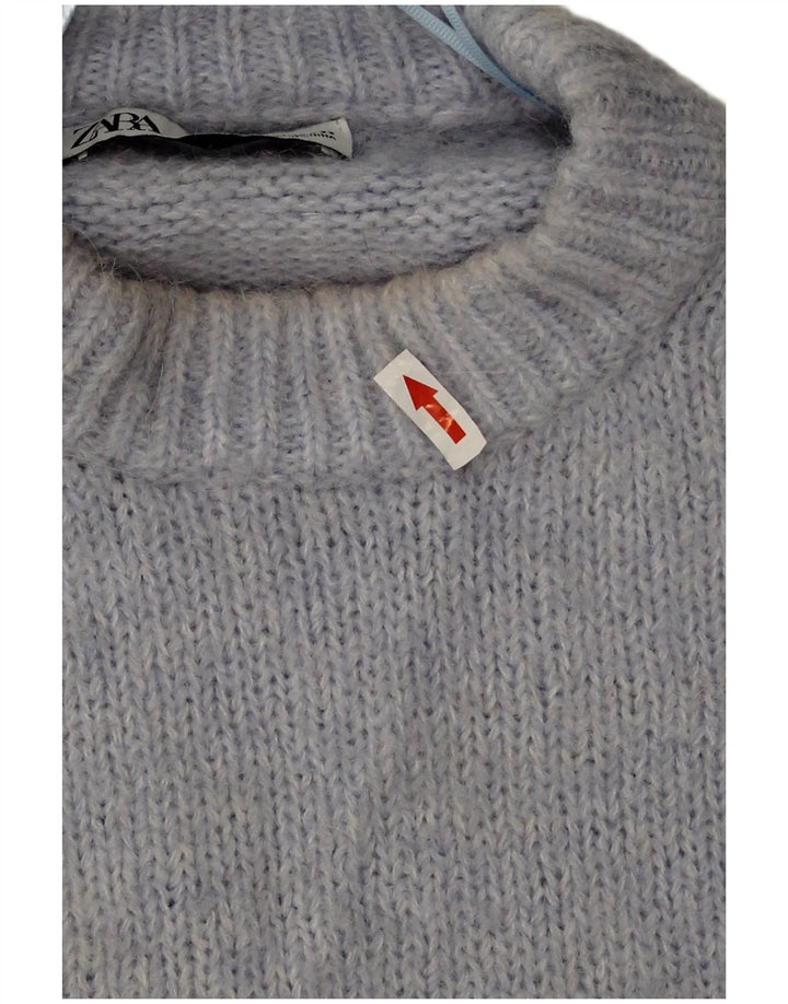 Pulover supradimensionat pentru femei Zara, cu gât crew, UK 18 XL, poliester albastru