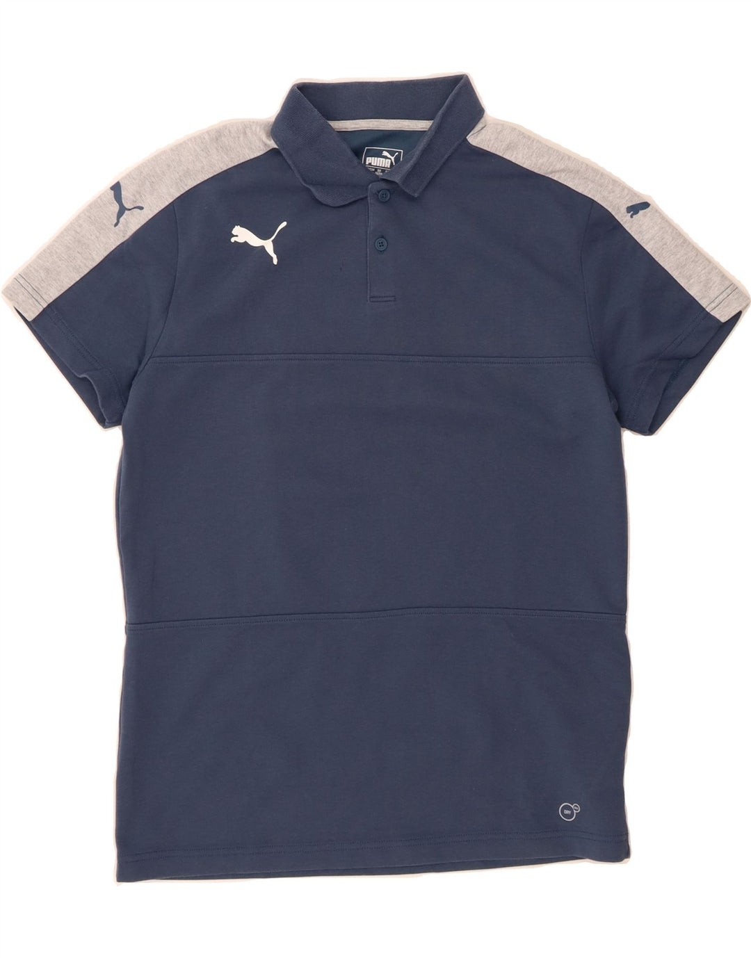 PUMA Mens Polo Shirt Large Navy Blue Colourblock Cotton Vintage Puma and Second-Hand Puma from Messina Hembry 